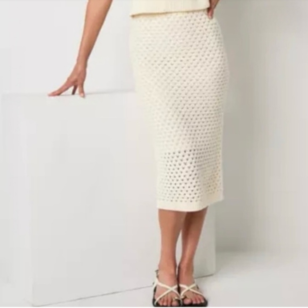 Worthington Cream Crochet Midi Pencil Skirt